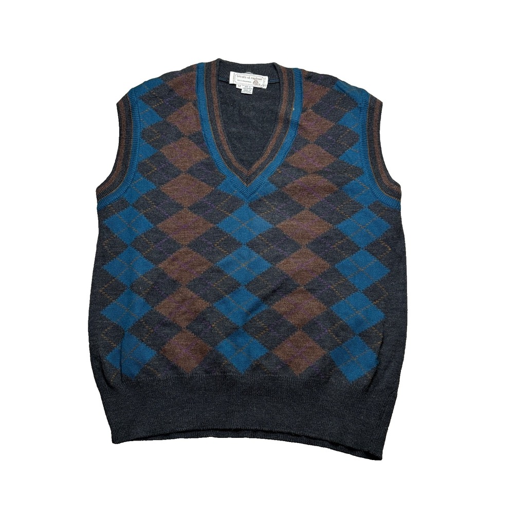 Vtg Tricots St Raphael Sweater Vest Mens M Argyle 100% Virgin Wool Preppy